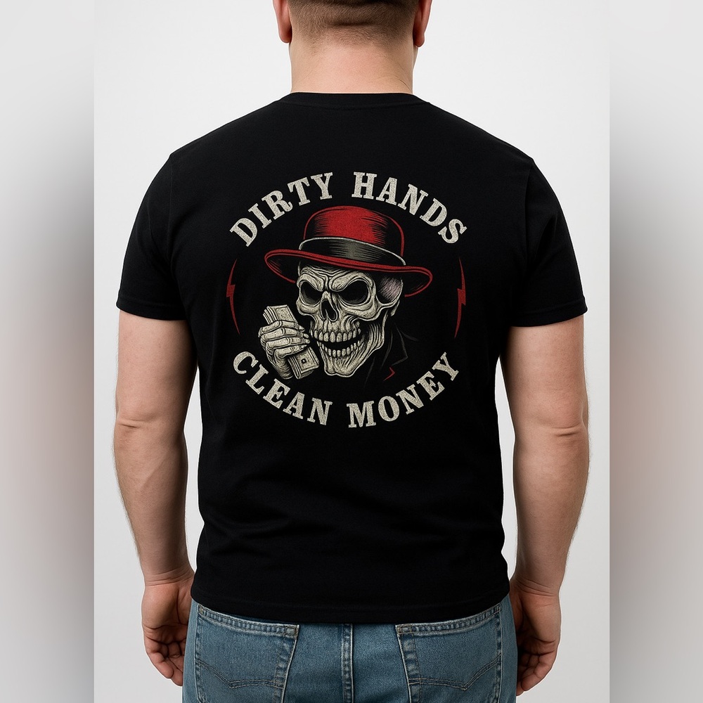 Dirty Hands Clean Money Skull Graphic T Shirt Men’s 2XL Black NWT